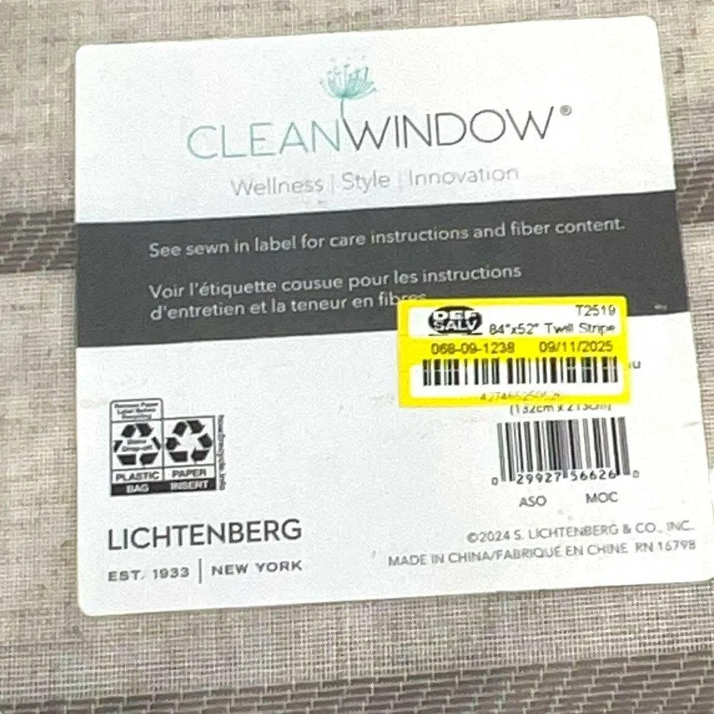 Clean Window Lichtenberg 84x52 Twill Stripe Curtain single Panel Beige Brown NIB